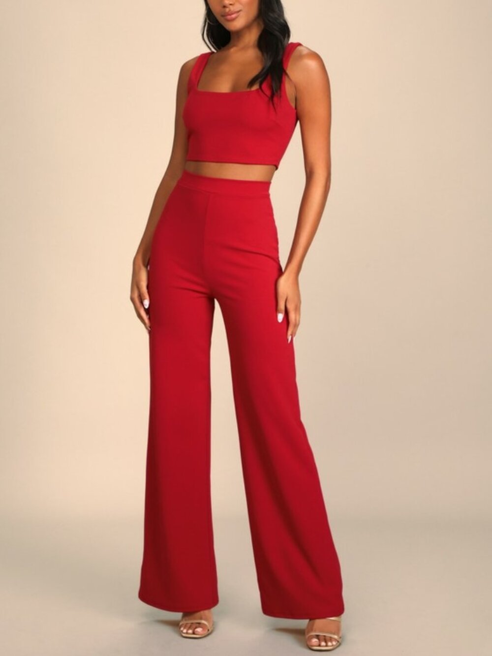 New WIthout Tags Lulus Only Tonight Red Two-piece Wide-leg Jumpsuit - Size L